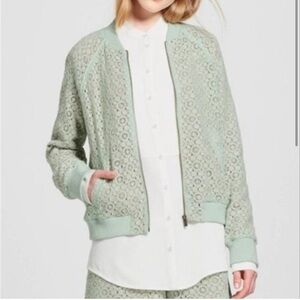 Victoria Beckham for Target Green Lace Overlay Zip Front Bomber Jacket Medium
